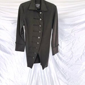Neon Buddha Gun Metal Grey Button Front Mid Length Coat